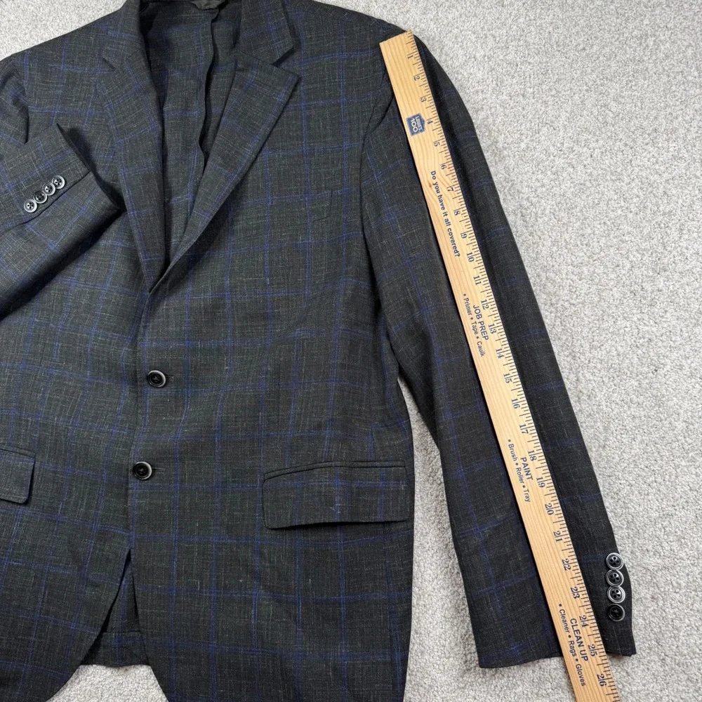 Luigi Bianchi Mantova Blazer Mens 46R Grey Blue Loro Piana Wool Linen Silk Plaid